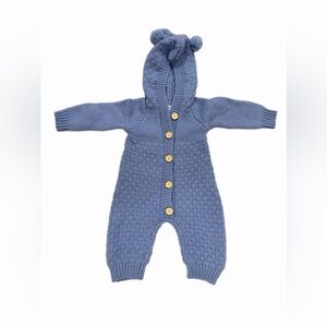 Cotton Craft Cozy Blue Knit Baby Onesie - Size 0-3